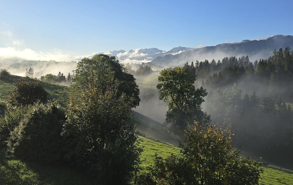 Morgennebel über dem Alpenpanorama